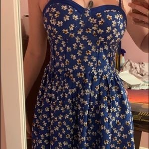 blue mini dress with white flowers